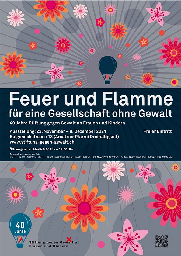 Plakat: Ausstellung Feuer und Flamme für eine Gesellschaft ohne Gewalt